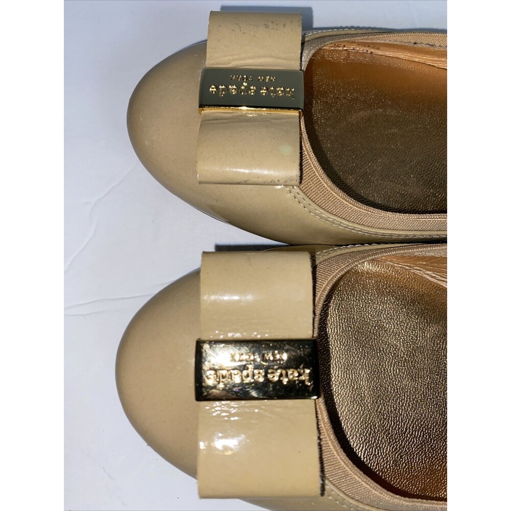 Kate Spade New York Patent Leather Ballet Flats Tan Bow Slip On Shoes 8.5 M - Picture 7 of 13